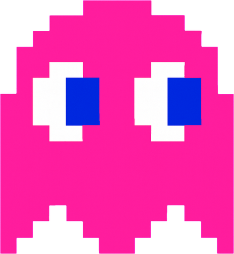 Pacman pink ghost.
In-Game asset.  2d.  High contrast.  No shadows