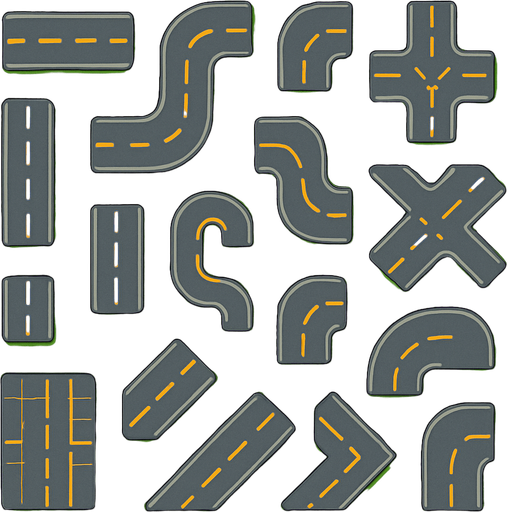Many types of roads assets for tower defense game. HD colors.
In-Game asset.  2d.  High contrast.  No shadows