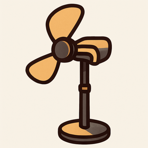 Fan on a stand facing right no guard.
In-Game asset.  2d.  High contrast.  No shadows
