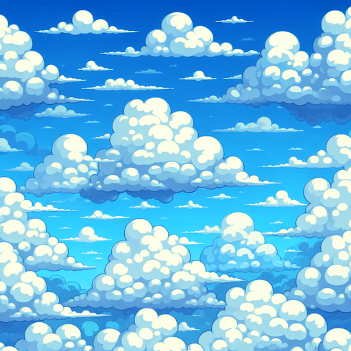 blue sky and with cloud.
Single Game Texture.  In-Game asset.  2d.  Blank background.  High contrast.  No shadows