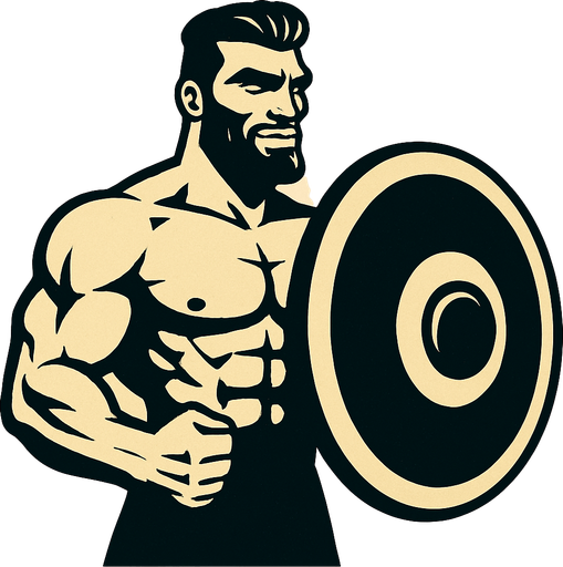 gigachad ama elinde kalkan var.
In-Game asset.  2d.  High contrast.  No shadows