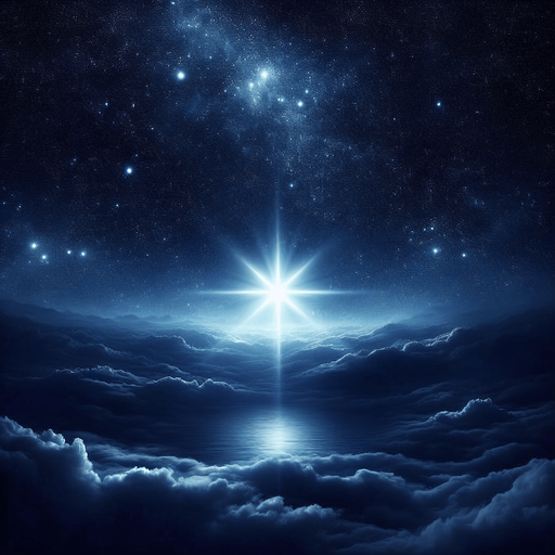 A star shines brightly in the night sky.