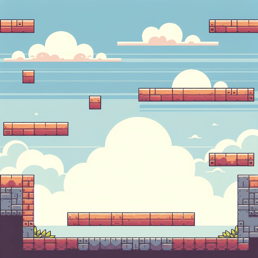 2d platformer back ground.
Single Game Texture. In-Game asset. 2d. Blank background. High contrast. No shadows.
