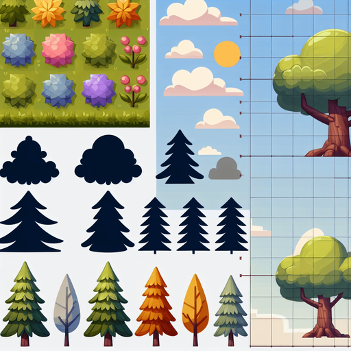 tree.
Single Game Texture. In-Game asset. 2d. Blank background. High contrast. No shadows.