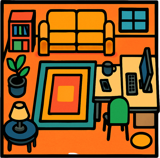 full room top view.
In-Game asset.  2d.  High contrast.  No shadows