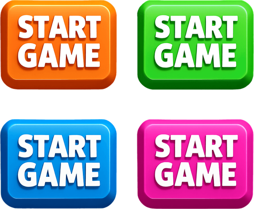 3D pack of buttons have text "start game". different colors. HD colors.
In-Game asset.  High contrast.  No shadows. 3D