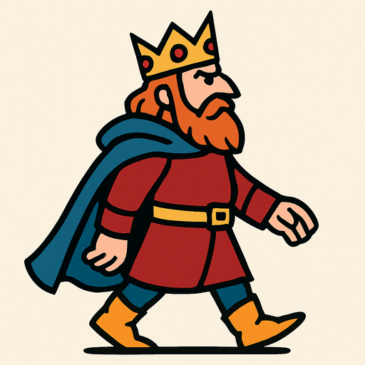 bir imparatorluğun kralı , sağdan sola yürür gibi.
In-Game asset.  2d.  High contrast.  No shadows