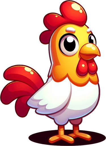 Cartoon chicken.
Single Game Texture.  In-Game asset.  2d.  Blank background.  High contrast.  No shadows