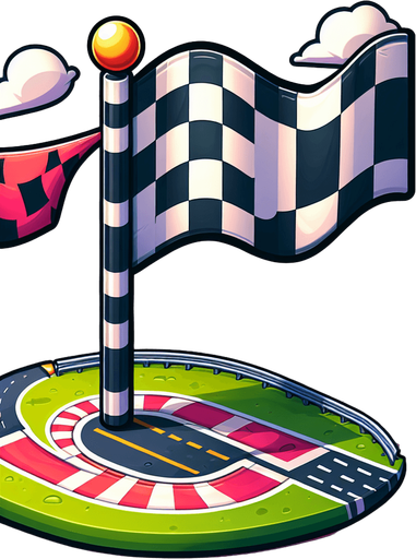 Racetrack start flag. Cartoon.
Single Game Texture.  In-Game asset.  2d.  Blank background.  High contrast.  No shadows