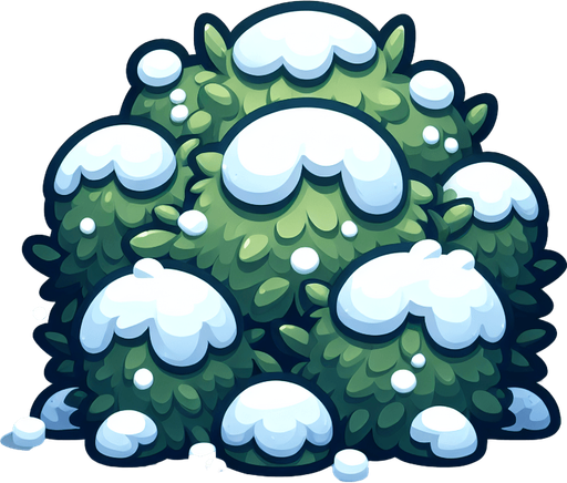 Куст в снегу мультяшный.
Single Game Texture.  In-Game asset.  2d.  Blank background.  High contrast.  No shadows