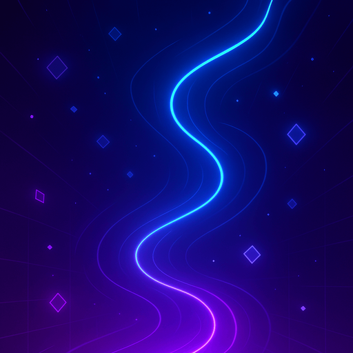 Create a vertical-scrolling, futuristic game background for a rhythm-based mobile game. The style should be vibrant and glowing, with a deep gradient from dark purple to electric blue.

Include subtle abstract shapes like floating geometric particles, soft energy lines, and a faint digital grid. The mood should feel like you're inside a pulsing rhythm tunnel or neon cyber tower.

No text, no characters — just atmospheric depth and motion-friendly layers. Must loop seamlessly for vertical scrolling. Style: sleek, minimal, energetic..
In-Game asset.  2d.  High contrast.  No shadows