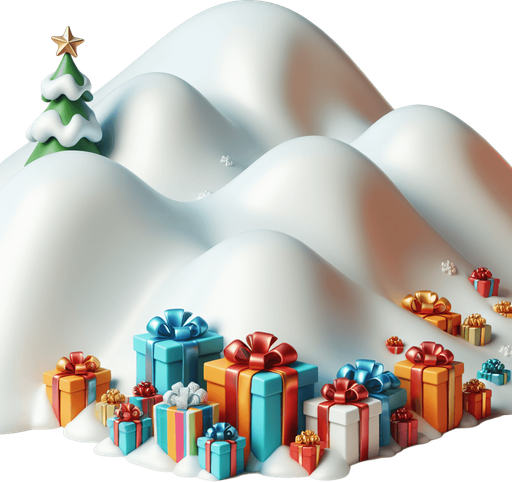 Simple Snow dunes cartoon. Christmas gifts at bottom