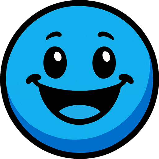 blue happy ball.
In-Game asset.  2d.  High contrast.  No shadows