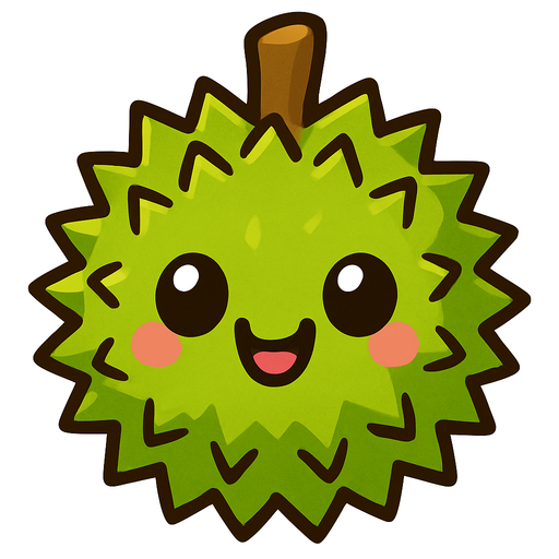 Durian with cute face.
In-Game asset.  2d.  High contrast.  No shadows
