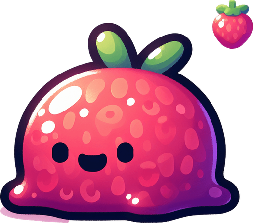 Un slime de fruta RPG con estilo suave y simple.
Single Game Texture.  In-Game asset.  2d.  Blank background.  High contrast.  No shadows