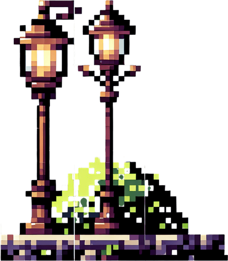 Pixel art street lamp.
Single Game Texture. In-Game asset. 2d. Blank background. High contrast. No shadows.