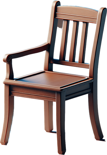 a wooden brown chair.
In-Game asset. Blank background. High contrast.