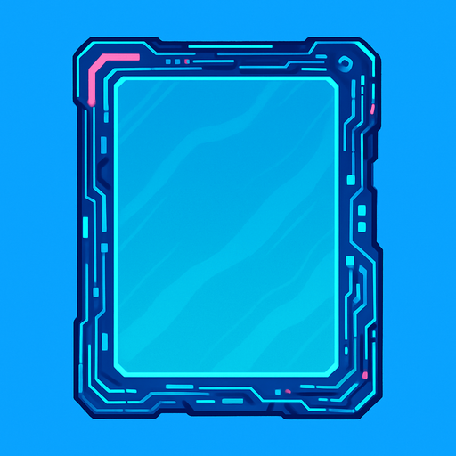 Cyberpunk. abstract. Glass electronic empty tablet. Blue sky color.
In-Game asset.  2d.  High contrast.  No shadows. No background