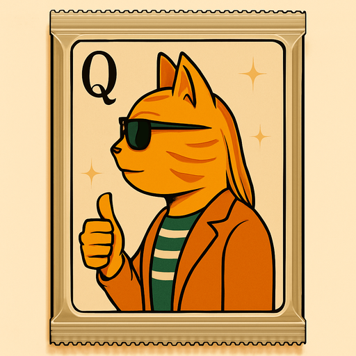 Change the graphic on the picture to be this cat, but like he’s a Queen on a playing card. He should still be wearing these clothes. Seen from the side in the same position as it would look in a regular deck of cards. Have a Q to mark the Queen but no suit.