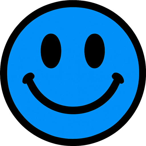 blue circle with smile.
In-Game asset.  2d.  High contrast.  No shadows