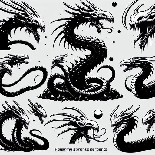 A sprite sheet of evil and dangerous looking outer space dragon serpents, head and body segments..
Single Game Texture. In-Game asset. 2d. Blank background. High contrast. No shadows.