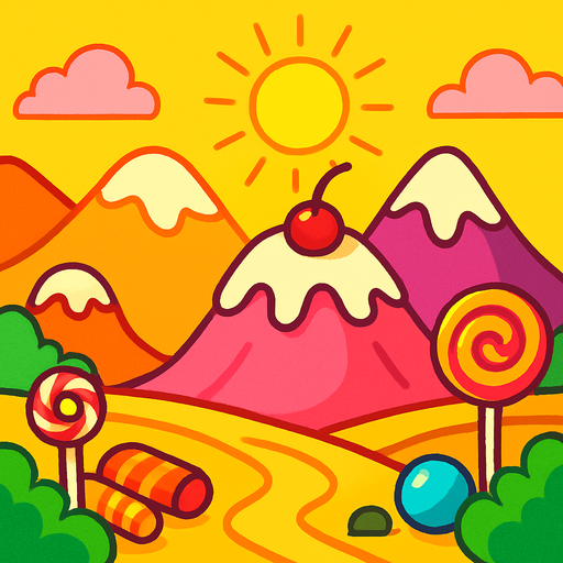a sunny place where the mountains are sweet.
In-Game asset.  2d.  High contrast.  No shadows
