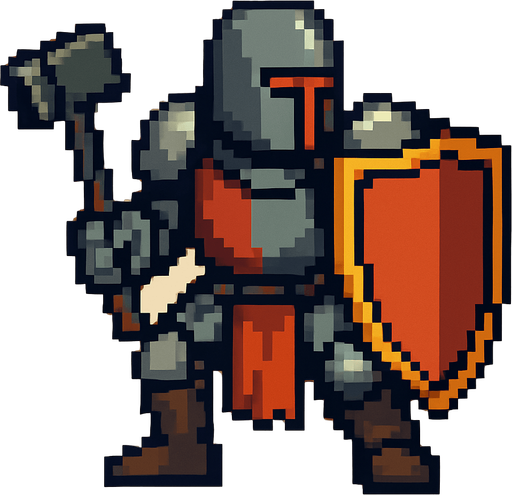 orta çağ ağır düşman pixel art.
In-Game asset.  2d.  High contrast.  No shadows