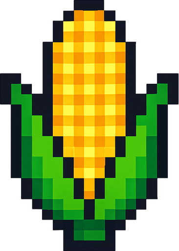 Corn 2d pixilated topdown.
In-Game asset.  2d.  High contrast.  No shadows