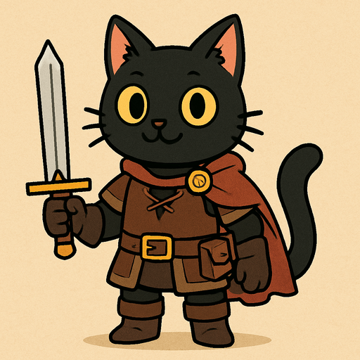 friendly black cat. rpg. 2d. no shadows.