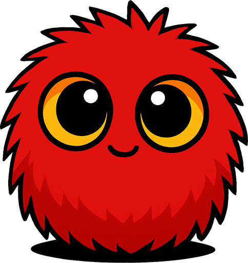 Pelusa roja de ojos amarillos tierno.
In-Game asset.  2d.  High contrast.  No shadows