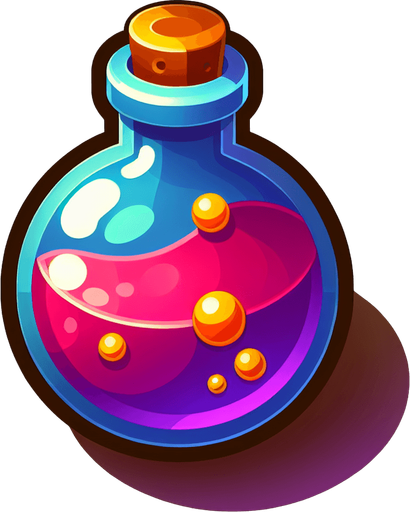 potion.
Single Game Texture. In-Game asset. 2d. Blank background. High contrast. No shadows.