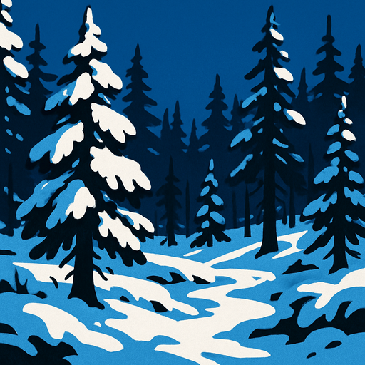 A snowy forest.
In-Game asset.  2d.  High contrast.  No shadows