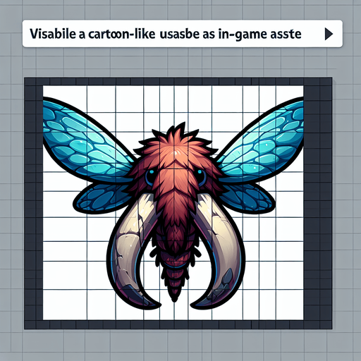 Giant insect, facing down, open wings, cartoony.
Single Game Texture. In-Game asset. 2d. Blank background. High contrast. No shadows.