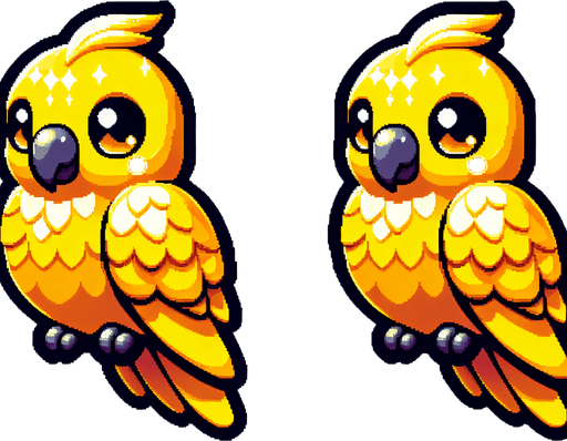 Sarı muhabbet kuşu sevimli küçük vektör ve piksel sanatı.
Single Game Texture.  In-Game asset.  2d.  Blank background.  High contrast.  No shadows