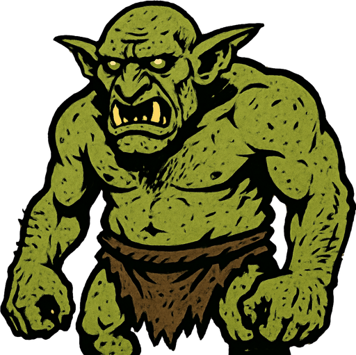 Büyük barbar vahşi pis bir goblin yeşil solgun derili.
In-Game asset.  2d.  High contrast.  No shadows