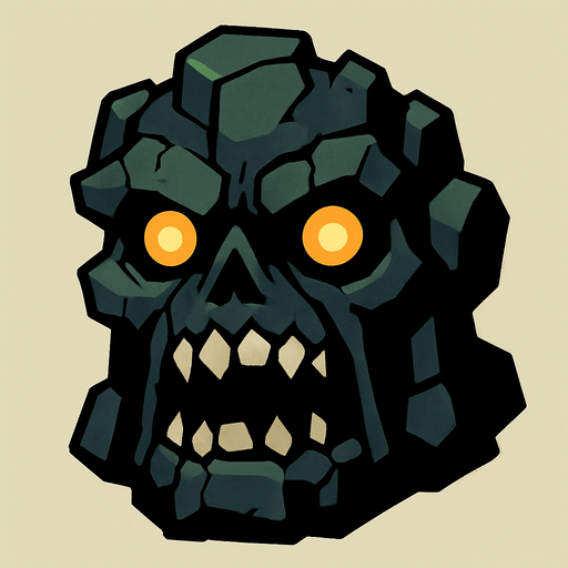 2d mysterious and scary golem character's head.
In-Game asset.  2d.  High contrast.  No shadows
