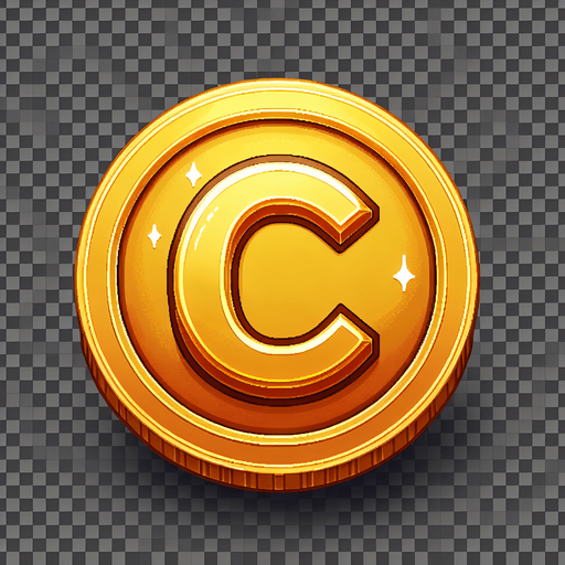 altın coin üstünde C yazsın.
Single Game Texture.  In-Game asset.  2d.  Blank background.  High contrast.  No shadows