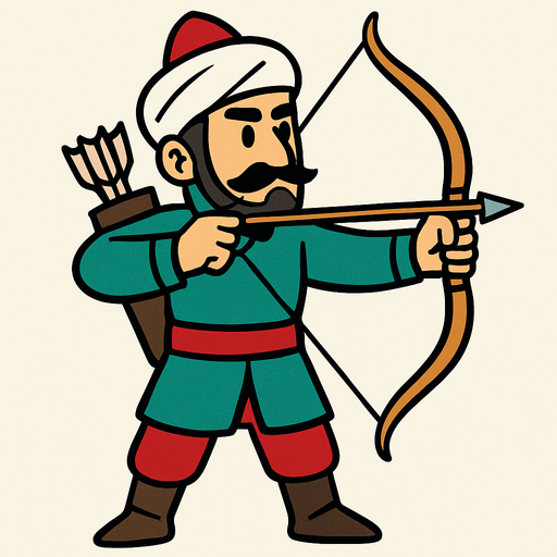 animasyon Çizgi dizi tarzında bir Osmanlı okçusu.
In-Game asset.  2d.  High contrast.  No shadows
