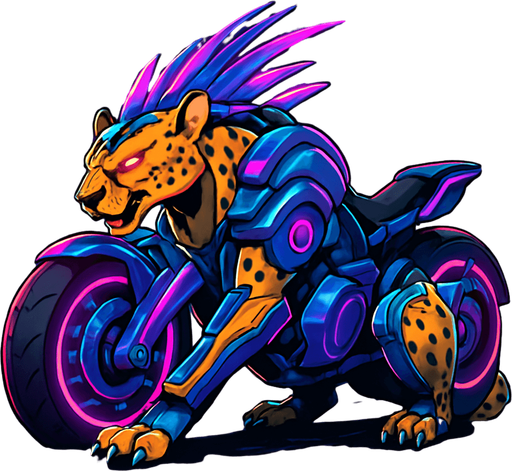 cyberpunk American anime koraidon Miraidon-esque motorcycle animal futuristic cheetah-meets-motorcycle