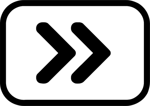 Un boton de color banco para delantar el juego de velocidad, dos felchas negras apuntando a la derecha..
In-Game asset.  2d.  High contrast.  No shadows