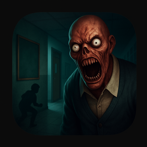 Modern App Store icon, high definition, square with rounded corners, for a game titled "San Luis: El Monstruo del Colegio" and with the description "Juego de escondite en el colegio San Luis de Yarumal, donde debes evitar a un profesor monstruoso y escapar del colegio.". No text on icon!