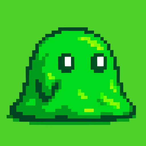 Slime verde, pixelart.
In-Game asset.  2d.  High contrast.  No shadows