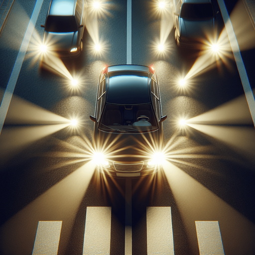 photorealistic car headlights light, top view