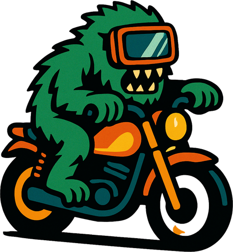 mostruo con visor sobre moto.
In-Game asset.  2d.  High contrast.  No shadows