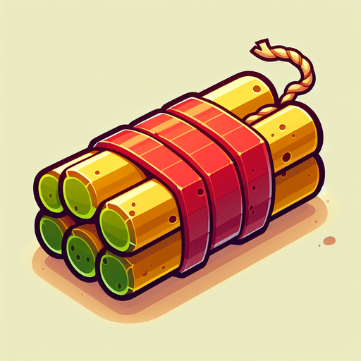cartoon dynamite.
Single Game Texture. In-Game asset. 2d. Blank background. High contrast. No shadows.