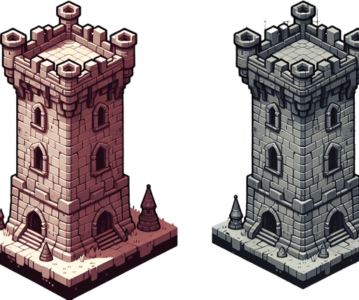 Tower.
Single Game Texture.  In-Game asset.  2d.  Blank background.  High contrast.  No shadows