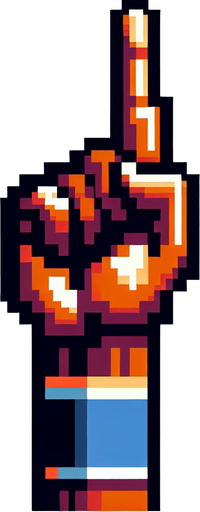 Create an image of a basketball player's hand, focusing on the hand only without showing the entire arm. The hand should be positioned with the index finger extended upwards. pixelated. 8 bit..
Single Game Texture. In-Game asset. 2d. Blank background. High contrast. No shadows.