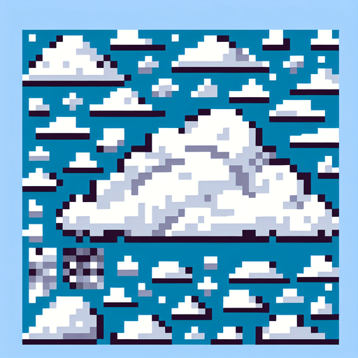 a pixel clouds background.
Single Game Texture.  In-Game asset.  2d.  Blank background.  High contrast.  No shadows