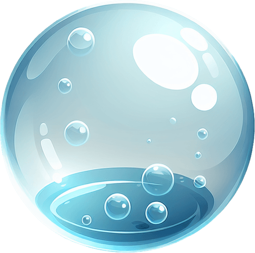 A realistic buble of water.
Single Game Texture. In-Game asset. 2d. Blank background. High contrast. No shadows.