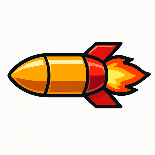 horizontal rocket bullet.
In-Game asset.  2d.  High contrast.  No shadows